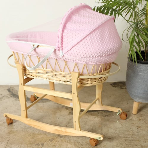 مهد مواليد (سلة موسى) لون وردي + قاعدة
