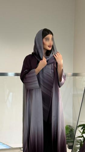 عباية رنيم بلاك بيري مطبوع مع طرحة – صيفية خفيفة