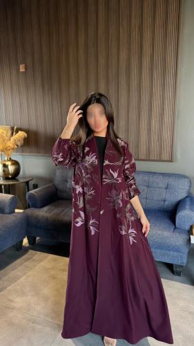 عبايه نجلا تطريز كمبيوتر لون عنابي