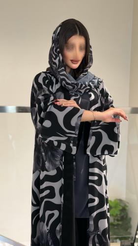 عباية رفيف شيفون مطبوع مع طرحة – صيفية خفيفة