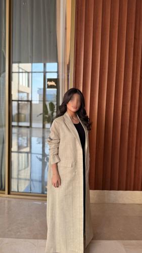 بليزر قماش لينن بيجي مخطط عريض