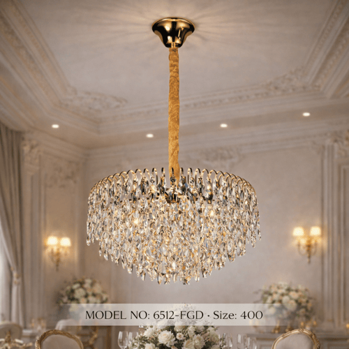 نجف كريستال دائري كلاسيك ذهبي م/6512 ماركة بفكو