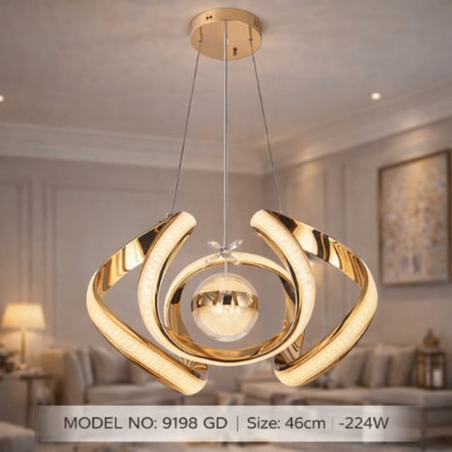 نجف ليد حلقات مودرن مع تعليقة كريستال ذهبي أسود م/...