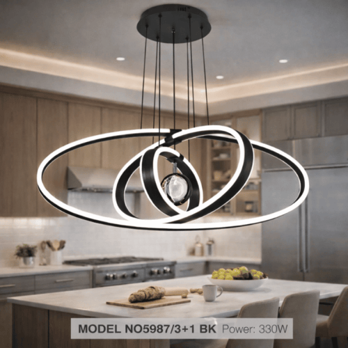 نجف ليد حلقات دائرية متداخلة مع كرة كريستال مودرن...