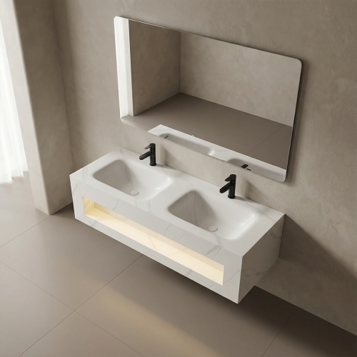 مغسلة حجر باضاءة حساس OS137 صيني ابيض 120 سم حوضين...