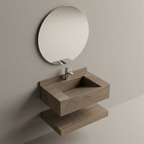 مغسلة بورسلان 70 سم حوض شلال OS184 بني فاح خشبي مط...