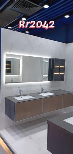 مغسلة دولاب خشب حوضين أسود 200 سم