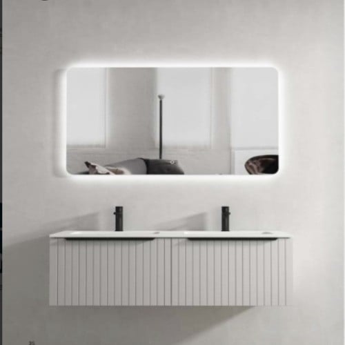 مغسلة دولاب خشب حوضين أبيض 120 سم