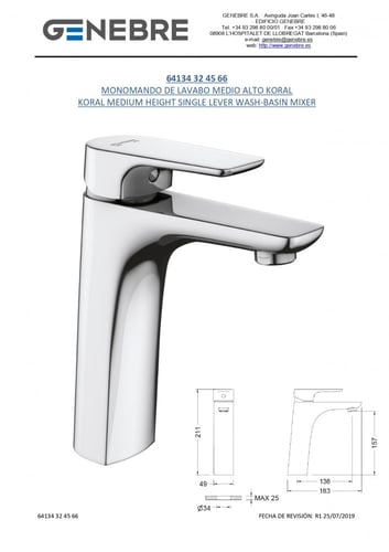 خلاط مغسلة GENEBRE كروم وسط