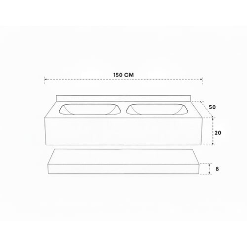 مغسلة بورسلان حوض سيراميك ليزر OS176 مقاس 150 سم ل...