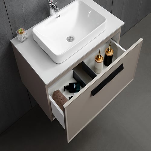 مغسلة خشب BMF صيني رمادي غامق مع رخام و حوض فوق 80...