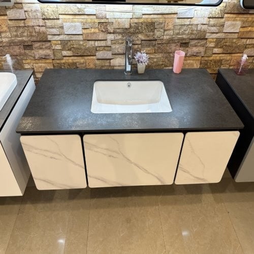 مغسلة دولاب خشب أبيض مرخم 120 سم