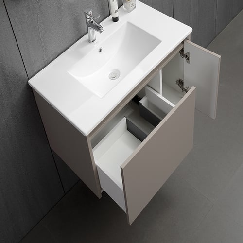 مغسلة خشب BMF رمادي غامق مع حوض سيراميك 80 سم مع م...