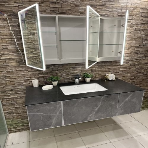 مغسلة دولاب خشب رصاصي مرخم 120 سم