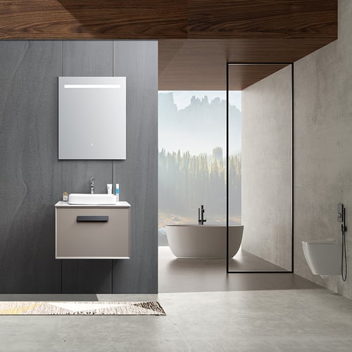 مغسلة خشب BMF صيني رمادي غامق مع رخام و حوض فوق 80...