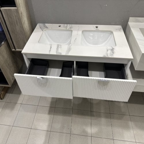 مغسلة دولاب خشب حوضين أبيض 120 سم