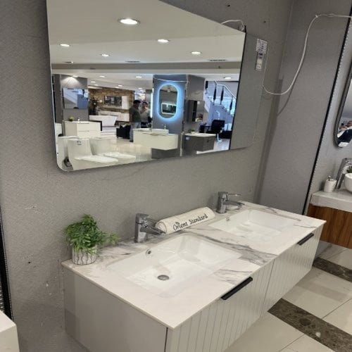 مغسلة دولاب خشب حوضين أبيض 120 سم