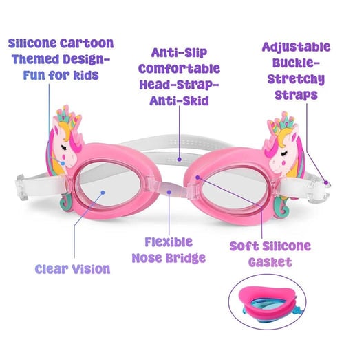 نظارات سباحة أطفال سيليكون بتصميم يونيكورن – رؤية...