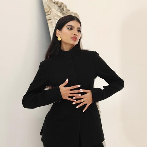 طقم بدلة بتصميم جاكيت عالي الرقبة مصفوف الأزرار مع...