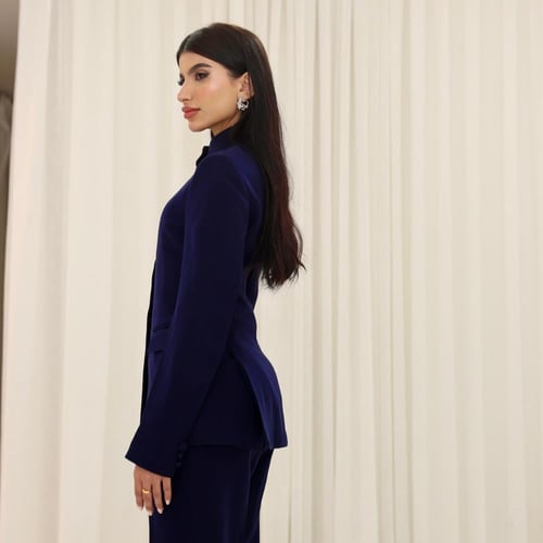 طقم بدلة بتصميم جاكيت عالي الرقبة مصفوف الأزرار مع...