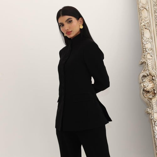 طقم بدلة بتصميم جاكيت عالي الرقبة مصفوف الأزرار مع...