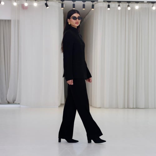 طقم بدلة بتصميم جاكيت عالي الرقبة مصفوف الأزرار مع...