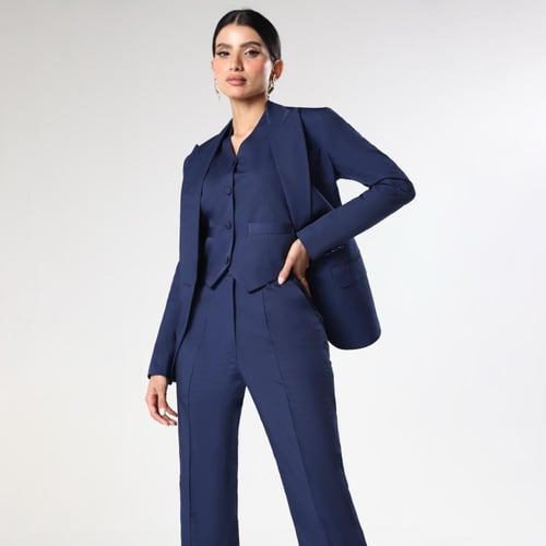 مجموعة بدلة رسمية منسوجة من اللينن بلون الكـحلي ال...