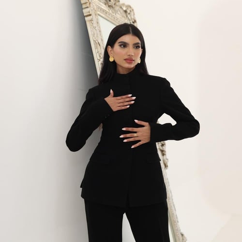 طقم بدلة بتصميم جاكيت عالي الرقبة مصفوف الأزرار مع...