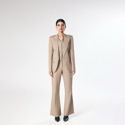 مجموعة بدلة رسمية منسوجة من اللينن بلون البيـج الن...