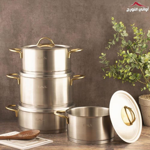 طقم قدور ستيل تركي او ام اس يد ذهبي 8 قطع