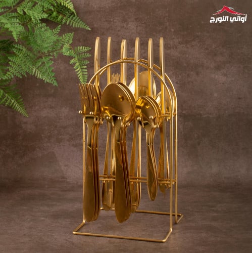 طقم ملاعق ستيل ذهبي بستاند