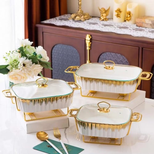 صينية تقديم بورسلان بستاند ذهبي للتسخين