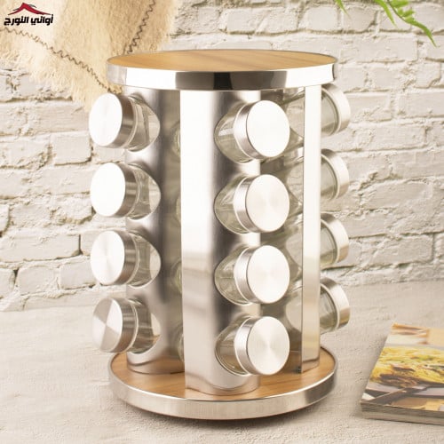 طقم علب بهارات بستاند دائري 16 قطعه