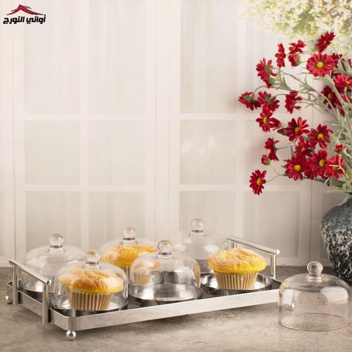 صينية تقديم كب كيك سداسي فضي