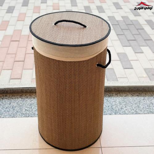 سلة ملابس خوص دائري