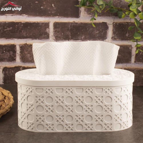 علبة مناديل بيضاوي أبيض