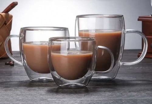 كوب شفاف دبل زجاج