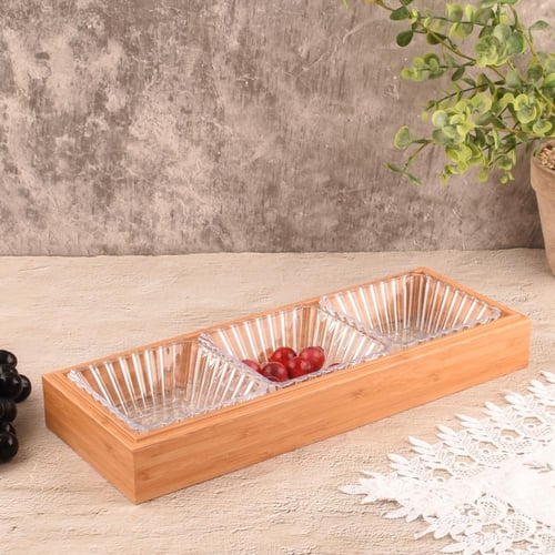 صحون مكسرات ثلاثي بغطاء اكريلك