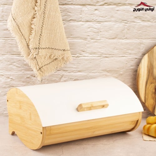 حافظة خبز خشبي أبيض