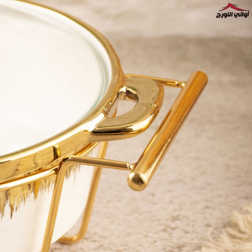 صينية بوفية دائري أبيض مذهب