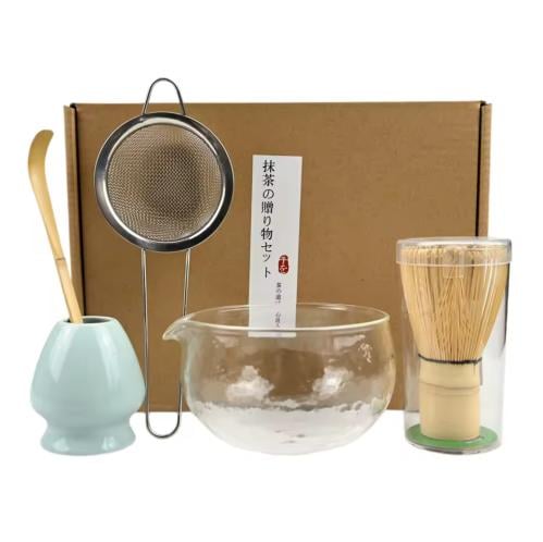 Matcha preparation set transparent sky blue