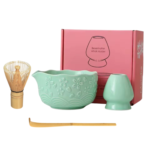 Matcha preparation set with prominent Tiffany engr...