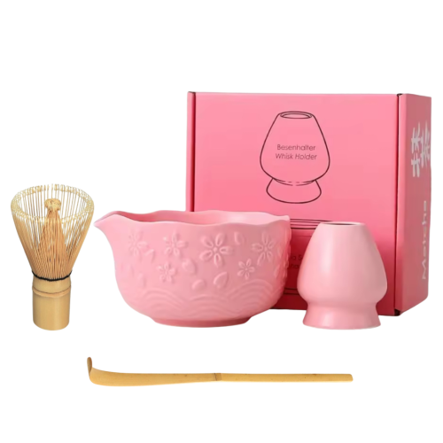 Matcha preparation set with embossed design bank