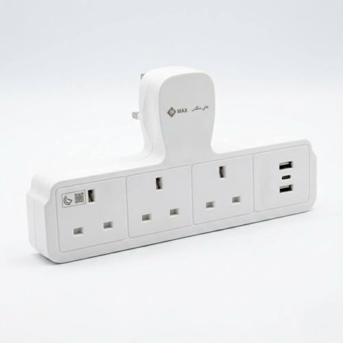 مشترك كهربائي رباعي مع USB وType-C (4 Socket Adapt...
