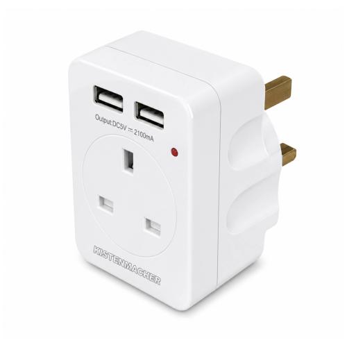 مشترك كهربائي مفرد مع 2 منفذ USB (Single Socket Ad...