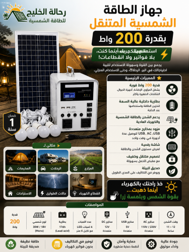 جهاز متنقل بالطاقة الشمسية 200 واط