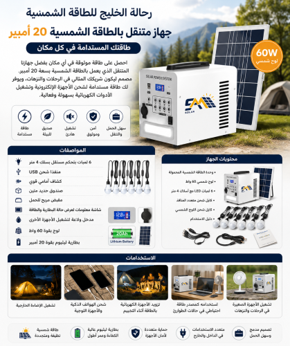 جهاز متنقل بالطاقة الشمسية 20 أمبير: طاقتك المستدا...