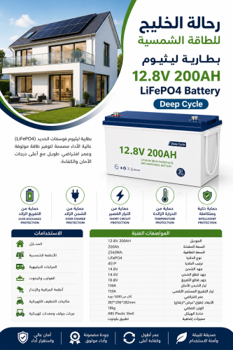 بطارية GGESS LiFePO4 – 12.8V / 200Ah | قوة ذكية وأ...