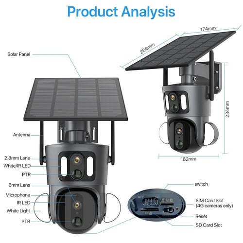 كاميرا مراقبة بالطاقة الشمسية - 6 ميجابكسل مع عدست...