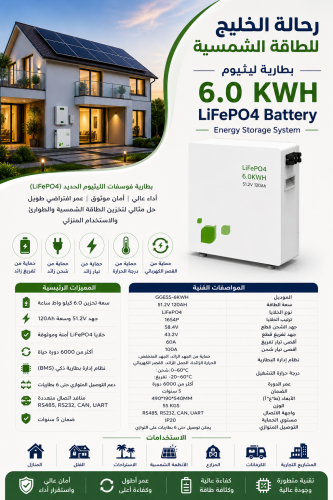بطارية ليثيوم 6 كيلو – 51.2V / 120Ah | قوة تدوم وأ...